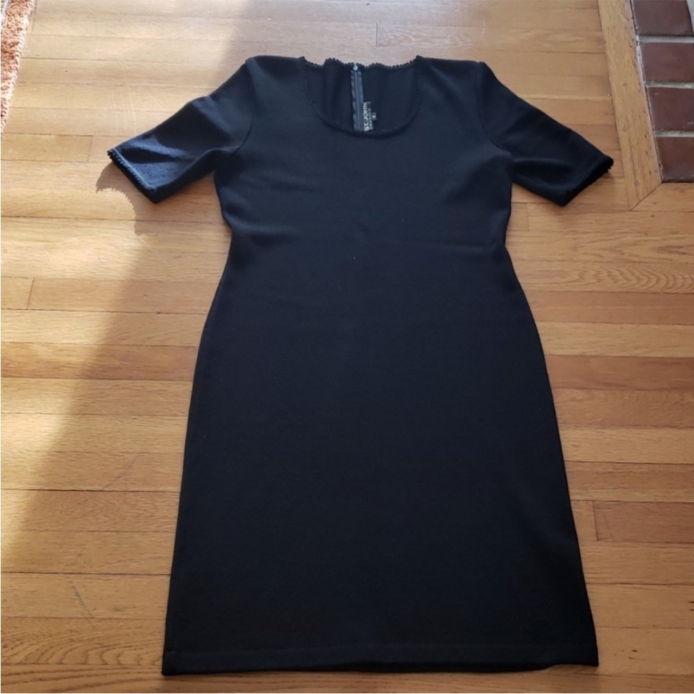 ST JOHN BASICS SCALLOPED BLACK KNIT DRESS 10 PETITE GORGEOUS 🤩